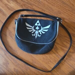 Legend Of Zelda black Crossbody Bag with Silver Triforce Crest